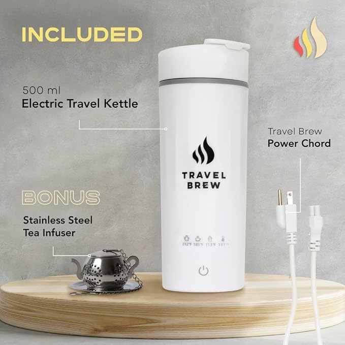 Portable Travel Kettle with Tea Infuser- Mini Electric Kettle with 4 Temperature Settings, with Auto Shut-Off & Boil Dry Protection (White)