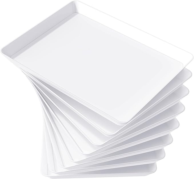 Lifewit 8 Pcs Plastic Serving Tray for Party Supplies, 16" x 12" White Trays for Serving Food, Reusable Extra Large Platter for Buffet, Fruit, Dessert, Veggie, Holiday Christmas Essentials, Rectangle
