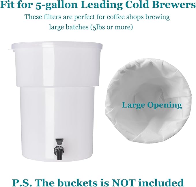 Yzurbu 100pcs 16''x20'' Cold Brew Coffee Filter Bags, No Mess Disposable Filter Bag with Straps for Coffee Shop 5-Gallon Systems