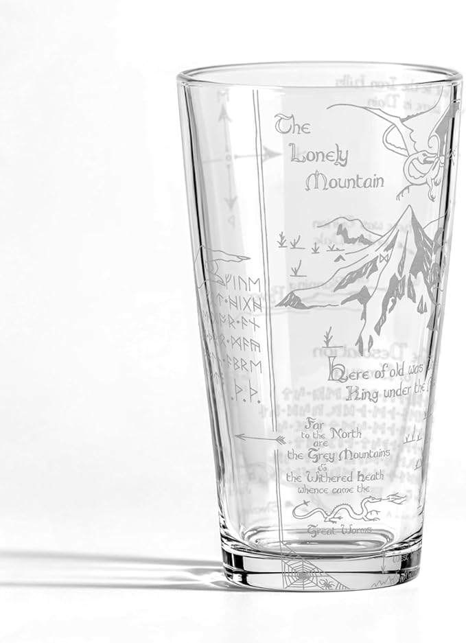 MAP OF EREBOR & THE LONELY MOUNTAIN Engraved 16oz Pint Glass | Inspired by Tolkien Power Ring and Middle Earth | Great Christmas Gift Idea | Unique Elvish Fantasy Wizard Fantasy Decor!