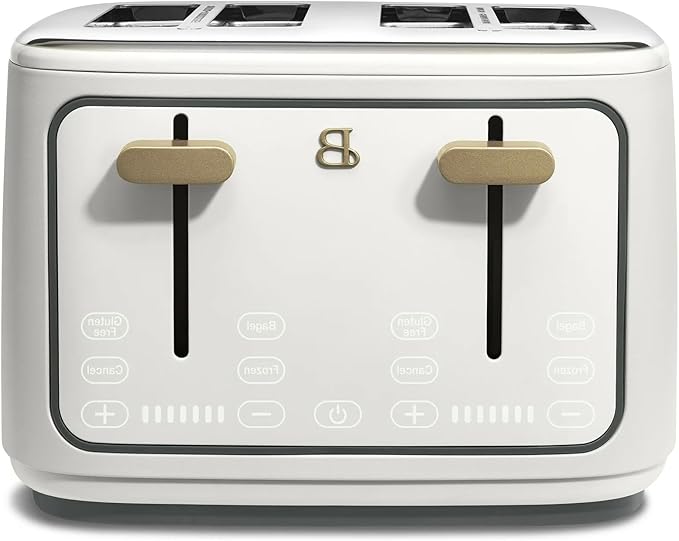 Beautiful 4 Slices Toaster with Touch-Activated Digital Display, Extra Wide Self-Adjusting Slots, Adjustable Shade Control, by Drew Barrymore (White)