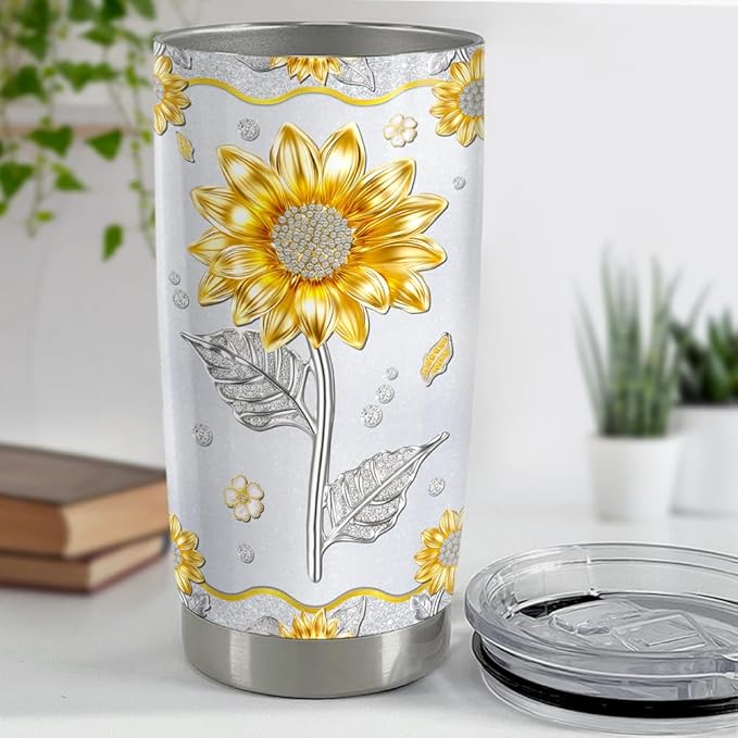 SANDJEST Sunflower Tumbler Cup 20oz Stainless Steel Insulated Tumblers Coffee Travel Mug Sunflower Gifts for Women Girls Birthday Christmas