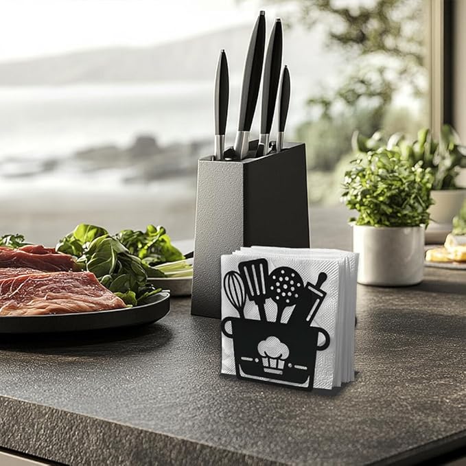 Kitchenware Decorative Black Metal Napkin Holder for Table, 4.9" x 5.3" x 2" Pot Standing Napkin Holder for Home Kitchen Restaurant Picnic Party Coffee Bar Dining Room