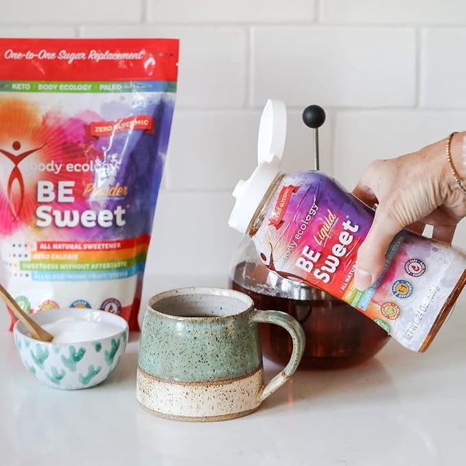 Body Ecology BE Sweet Powder Sugar Substitute | All-Natural Sweetener | Zero Calorie Stevia Powder | Zero Glycemic | Reusable 24.7 OZ