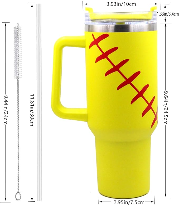 FMYWZS 40 oz Softball Tumbler with Handle, Double Wall Vacuum Insulated Stainless Steel Cup Travel Mug with Lid and Straw, Softball Accessories Stuff Gifts for Mom Men Boys Girls