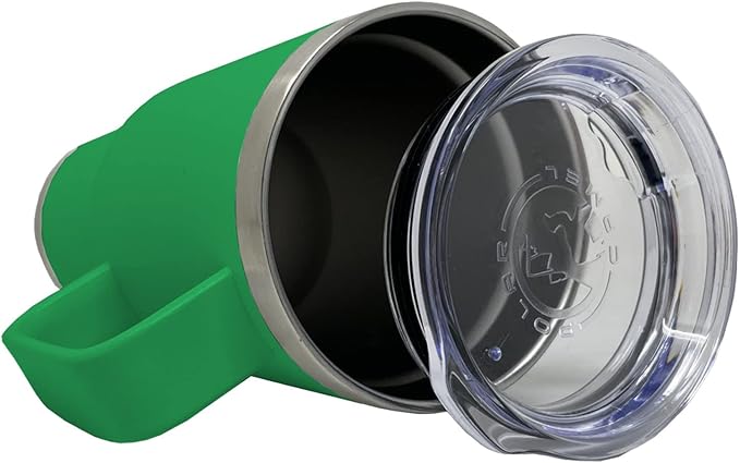 LaserGram 20oz Vacuum Insulated Travel Mug with Handle, Tiki Statue, Personalized Engraving Included (Green)