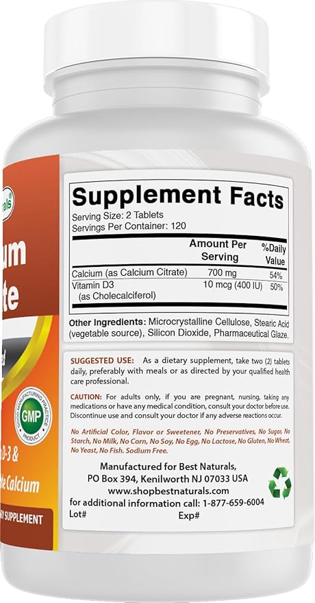 Best Naturals Calcium Citrate with Vitamin D-3 240 Tablets (240 Count (Pack of 3))