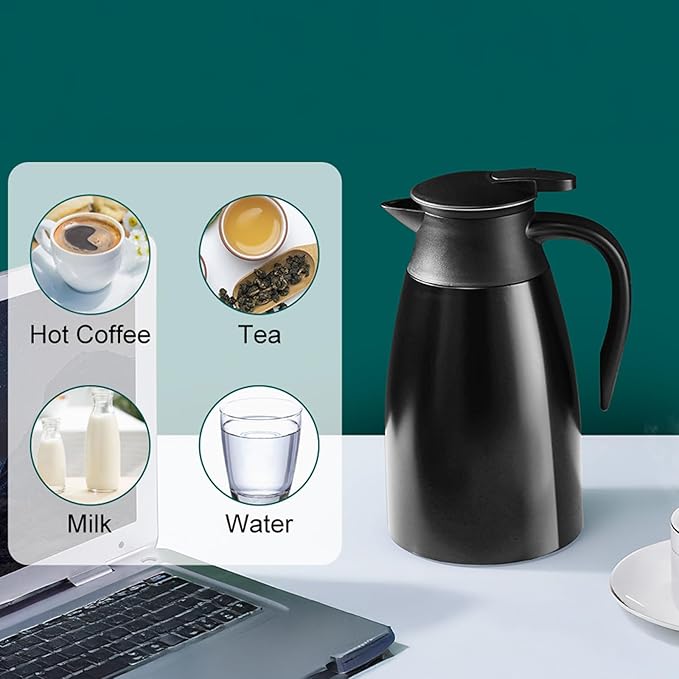 PARACITY Coffee Carafes for Keeping Hot, 18/8 Carafe for Hot Liquids, Double Wall Vacuum Insulated Thermal Coffee Carafe, 51 OZ Coffee Carafes for Keeping Hot Coffee& Tea with Cleaner Brush (Black)