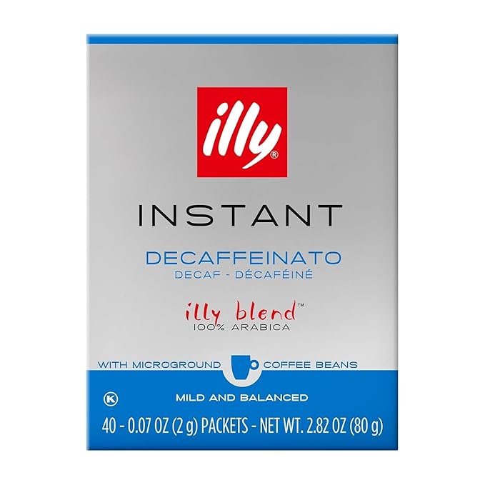 illy Instant Coffee Singles, Classico Decaf Medium Roast, Caramel & Orange Blossom Notes, 40 Single-Serve Packets (2g Each) - Premium Arabica Coffee