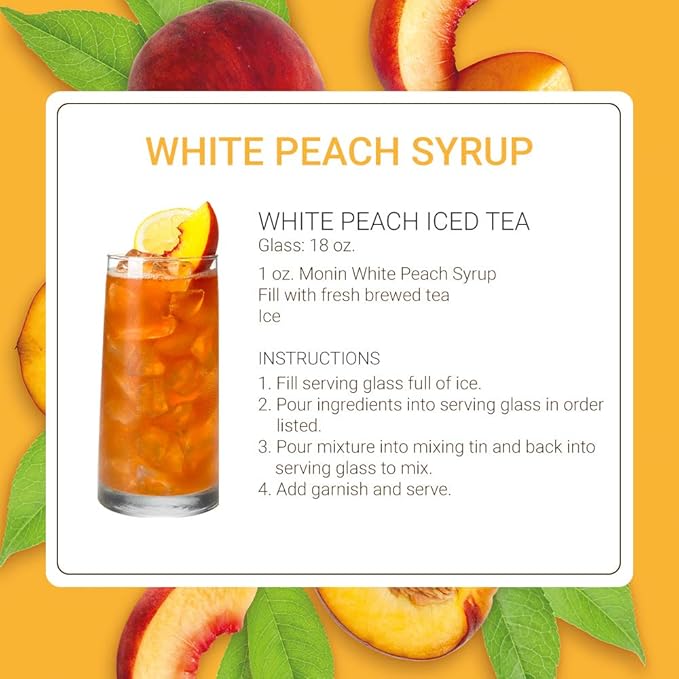 Monin - White Peach Syrup, Juicy Ripe Peach Flavor, Perfect for Cocktails, Mocktails, Iced Teas, & Smoothies, Gluten-Free, Non-GMO (1 Liter, 4-Pack)