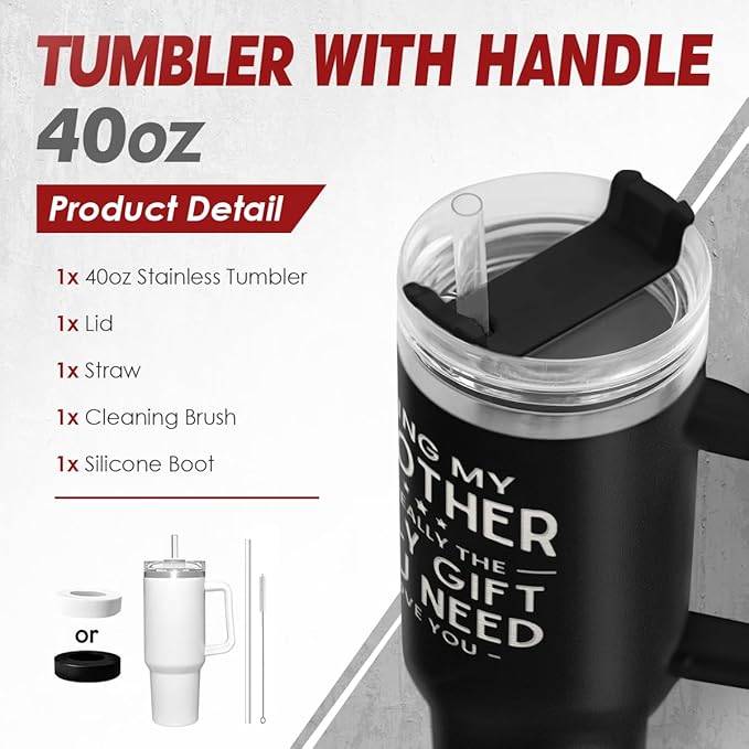 SANDJEST Brother Gift from Sister, 40oz Stainless Steel Insulated Coffee Tumbler With Lid & Straw, Travel Mug for Men, Christmas Birthday Father's Day
