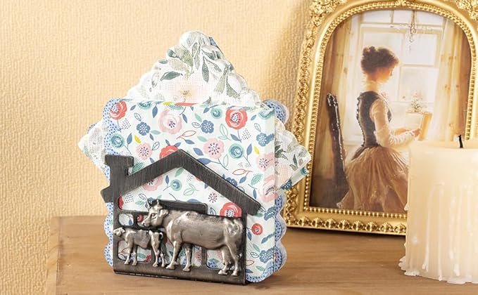 Metal Napkin Holder for Tabletop, Rustic Farmhouse Cow & Calf Napkins Holder for Paper Napkins, Vintage Metal Tissue Napkin Dispenser, Napkin Table Decor for Kitchen (Cow and Calf/Black)