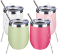 12oz/4 Pack Stainless Steel Wine Tumbler with Lids, Double WallVacuum Stainless Steel Travel Tumbler,Insulated Wine GlassesTravel Tumbler for Cold & Hot Drinks,Cup for Champaign Coffee(Light color)