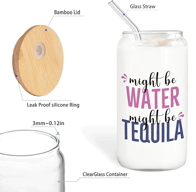 Funny Might Be Tequila glasses cup Gifts for Cocktail Lovers, Tequila Lime drinking jar for Women Men 14oz,