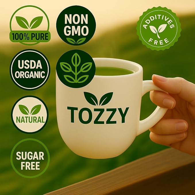 Tozzy Organic Matcha Green Tea – 100 Count, Plant-Based Pyramid Tea Bags | Ceremonial Matcha + Whole Leaf Sencha