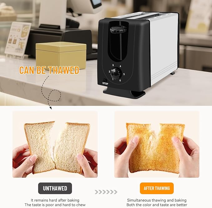 2-Slice Toaster, Bread Toaster with 6 Shade Settings, Removable Tray with Reheat & Cancel Buttons, Easy Clean, Compact for Dorm, RV, Office (White)