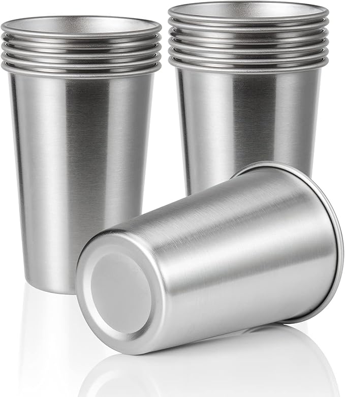 12 Pack 16oz Stainless Steel Pint Cup,Healthy Unbreakable and Stackable,Metal Drinking Glasses，Beer Glasses