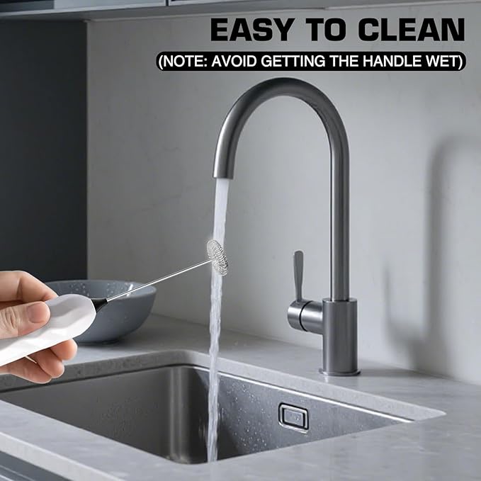 Handheld Milk Frother, Fast Powerful Drink Mixer Battery operated with Stainless Steel Whisk for Coffee (White with Stand)