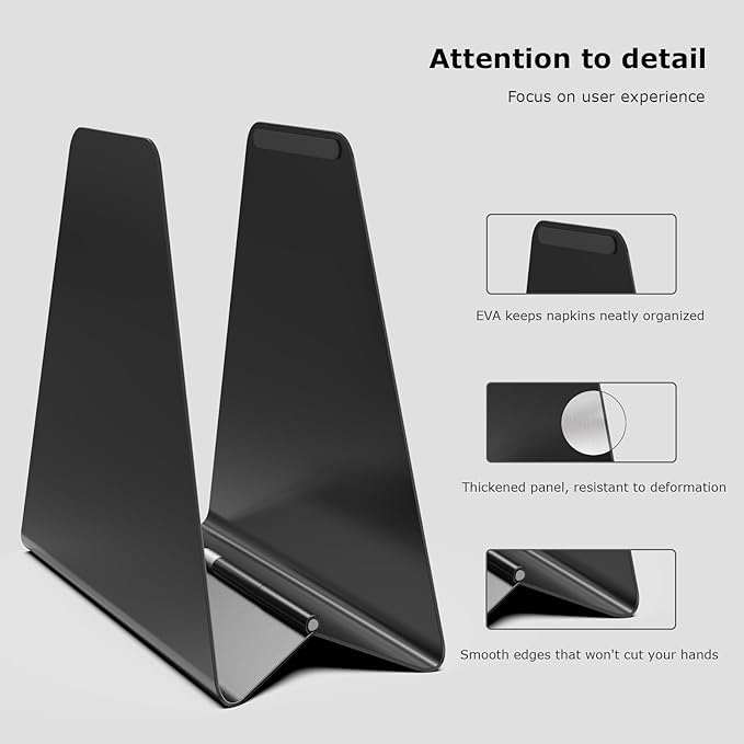 Compact Black Metal Dispenser Self-Adjusting Napkin Holderfor Standard Paper Napkins, Sturdy Design Ideal for Kitchen Countertops, Dining Tables & Breakfast Bars