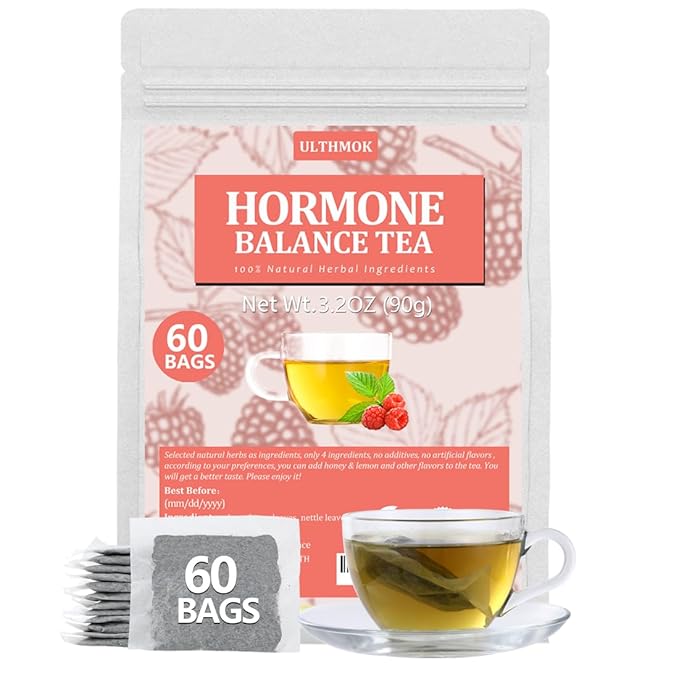 Premium 60 Hormone Balance Tea Bags, Made with 100% Natural Herbal Ingredients, Red Raspberry Leaves, Menstrual Cycle Support, No Artificial Flavors & Caffeine Free.