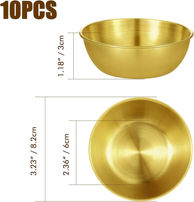 10 Pcs Mini Stainless Steel Gold Mixing Bowls Salad Bowls Gold Serving Bowls for Baking, Prepping and Serving Food Salad Fruit Snack Soup Cereal