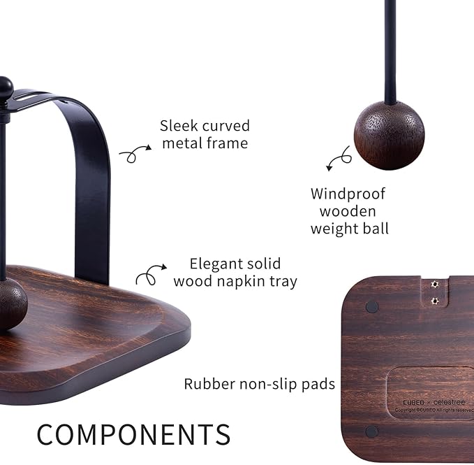 South American Rain Wood Napkin Holder for Table - Nordic Style Wooden Cocktail Napkin Holder Fits 5-7" Napkins - Windproof Dispenser for Kitchen, Coffee Bar, Cocktail Bar (Gift Idea)
