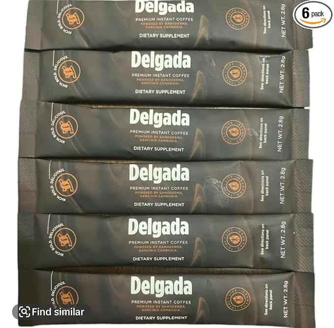 Delgad Premium Instant Coffee with Ganoderma and Garcinia Cambogia, Dietary Supplement, 6 Single Serve Packets, 2.8g Each