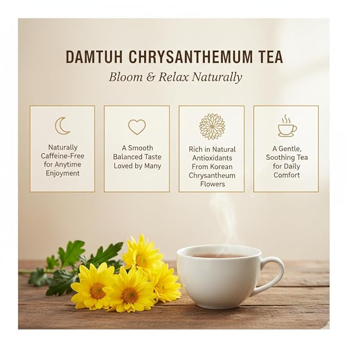 Damtuh Chrysanthemum Tea – Soothing Korean Herbal Flower Tea, Hot or Iced, Natural & Refreshing – 20 Tea Bags (0.4 g each)