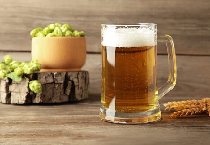 KooK Beer Mugs, Glasses Set of 4, 12.7 Oz, Clear Large Mugs, Gift for Men, With Handles, Large Drinking Cups for Tea, Coffee, Root Floats, Dishwasher and Refrigerator Safe, Durable