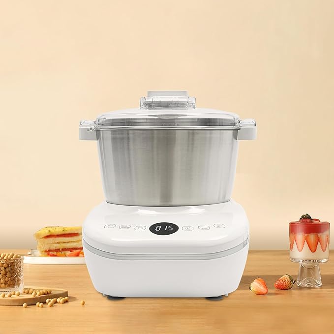 5L Electric Dough Maker with Ferment Function, 304 Stainless Steel Dough Mixer Machine with Digital Timer, Large Capacity Household Flour Kneading Machine for Pizza Bread Baking (White)