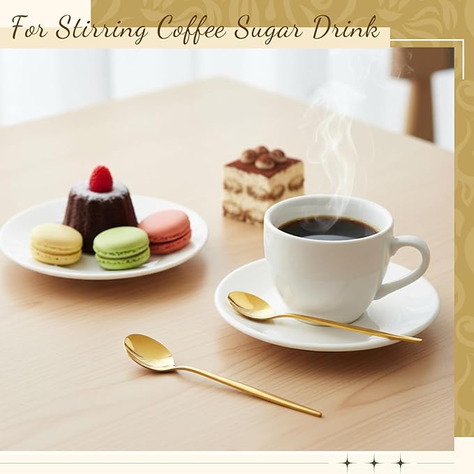Dandat 20 Pcs 5.1" Gold Luxury Teaspoons Stainless Steel Gorgeous Tea Party Spoons Dessert Spoons for Stirring Coffee Sugar Drink Kitchen Cafe Bar Wedding Tableware, Classic Style