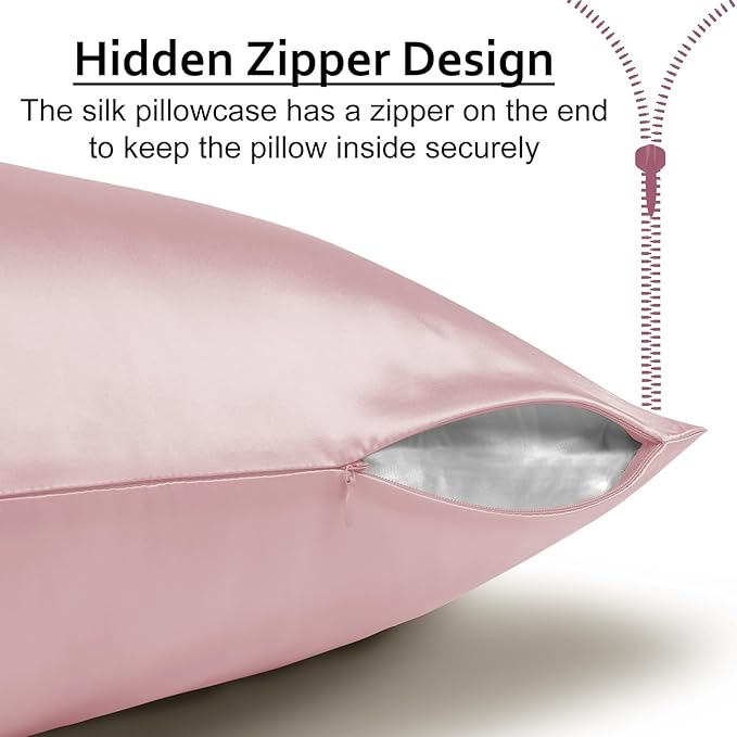 Ravmix Silk Pillow Cases with Zipper, 21momme Mulberry Silk Pillowcase for Hair Skin Health, Soft Smooth Breathable Cool Pillow Cover for Beauty Sleep with Gift Box 1PC(King 20"x36", Soft Pink)