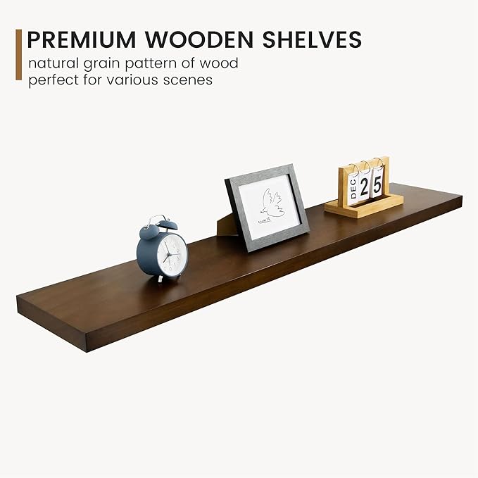 48 Inch Floating Shelf for Fireplace Mantel - 8 Inch Deep Rustic Solid Pine Wood Wall Shelf - Farmhouse Style Shelf with Heavy-Duty Metal Brackets - 48"W x 8"D - American Walnut, Set of 1