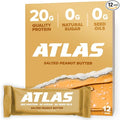 Atlas Bar – 20g Protein, 1g Sugar, 0g Seed Oils, 0g Artificial Sweeteners (12 Count, Salted Peanut Butter)
