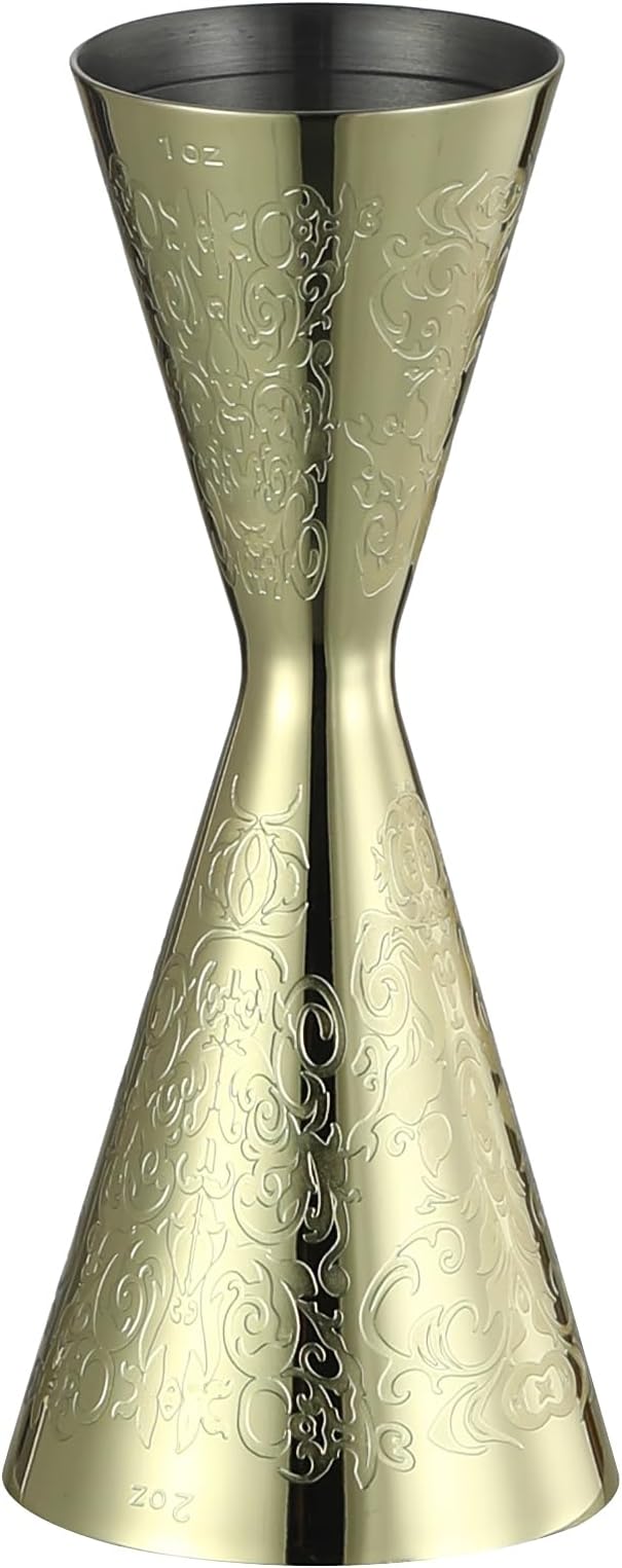 Double Cocktail Jigger Slim Style Measuring Jigger with Etched Pattern (Gold Plated Spirit)