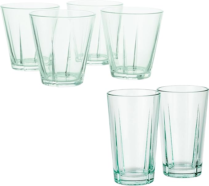 Rosendahl Grand Cru Recycled Glass Tumbler Set (Set of 6) - 4 x 8.8 Oz, 2 x 12.2 Oz - Lead-Free, Dishwasher Safe, Elegant Clear Glass Drinkware for Water, Juice, Coffee, Wine - Modern, Durable (Green)