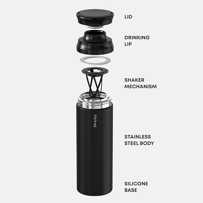 FORME - Blender Shaker Bottle, Leakproof Double Insulated Stainless Steel, Noiseless Shaker Bottle for Hot & Cold Drinks, Ideal for Protein & Supplement Shakes (Charcoal, 23.7 ounces)