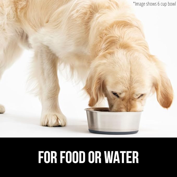 GORILLA GRIP Dog Bowl, Holds 4 Cups (32 fl oz), Heavy Duty Metal Food and Water Bowl for Feeding Dogs and Cats, Easy Clean, Dishwasher Safe, Rust Resistant Stainless Steel, BPA Free Rubber Base, Gray