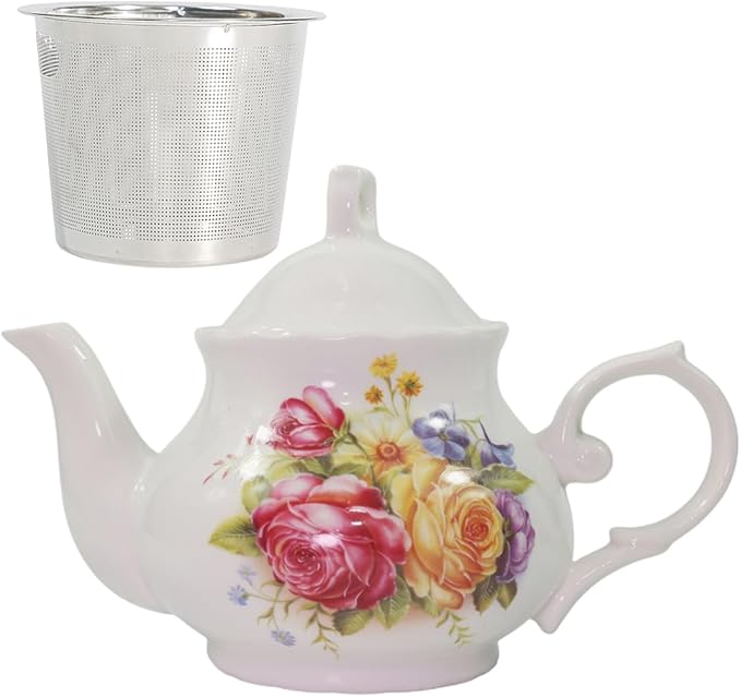 Classic Vintage British Royal Style Ceramic Teapot, 30OZ Large Teapot Perfect for Everyday Gatherings (Red, Large)
