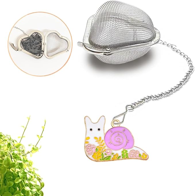 loose tea infuser Set, reusable tea steeper, Stainless steel Heart Shaped tea ball + Animal Pendant, tea filter strainer Makes Tea Brewing Fun (3, Turtle + Snail + Rabbit)