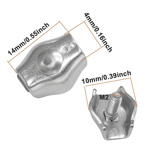 30Pcs M2 Stainless Steel Wire Rope Cable Clip Clamp Simplex Single Bolt Wire Rope Clamps Cable Fasteners for 1/16" Diameter Wire Rope