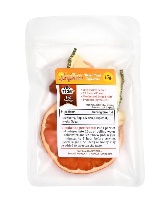 USTCM JoyFull Mixed Fruit Infusions Fruit Tea Single Pack All Natural Dried Fruits Mixed Flavors Make Perfect Tea! 15g (Strawberry, Apple, Melon, Grapefruit, Pack of 3)