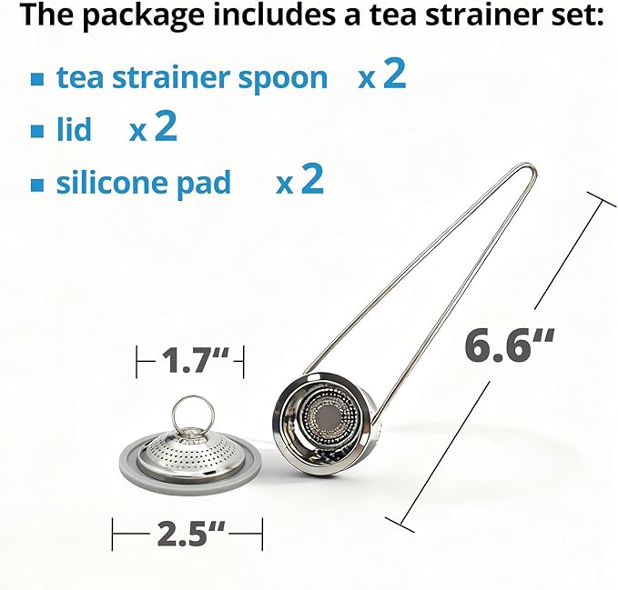 2 Pcs Easy Scoop Tea Infuser with Handle for Loose Leaf Tea, 304 Stainless Steel Tea Strainer Spoon Tea Steeper for Cup and Mug