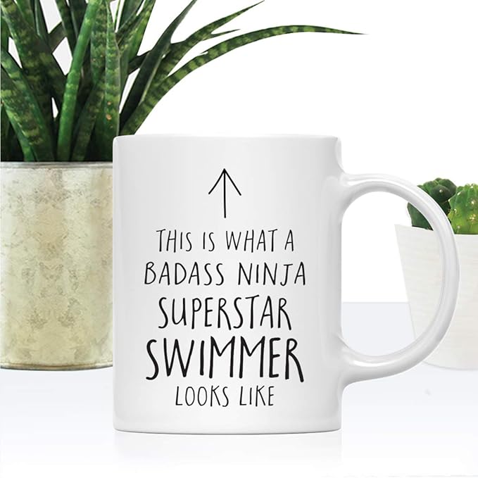 Andaz Press Funny 11oz. Ceramic Coffee Tea Mug Gift, This is What a Badass Ninja Superstar Swimmer Looks Like, 1-Pack, Birthday Christmas Gift Ideas Coworker