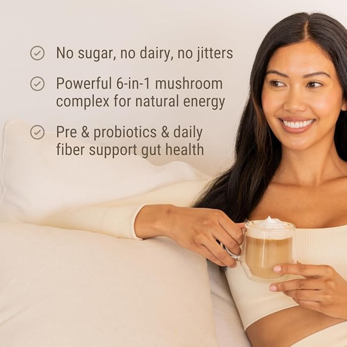 Beyond Brew Vanilla Latte Coffee Alternative - Mushroom Complex w/Lion’s Mane, Reishi, Cordyceps & Chaga for Sustained Focus, Energy & Immunity Support. Prebiotics & Probiotics Support Gut Health, 30
