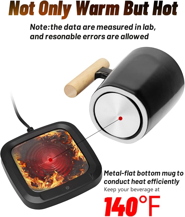 Coffee Mug Warmer Set for Desk, Temperature Controll Heating Cup for Hot Chocolate, Cocoa and Tea, Office & Home use, One Temperature