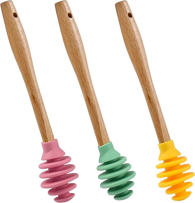 Silicone Honey Dipper Sticks, 3PCS Spiral Design Non-Drip Honey Spoon with Jar Stirring Rod, Food-Grade BPA Free Dispenser for Syrup, Jam & Beverages
