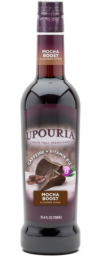 Upouria Mocha Boost Coffee Syrup Flavoring, 100% Vegan, Gluten-Free, Kosher, 750 mL Bottle - Coffee Syrup Pump Included