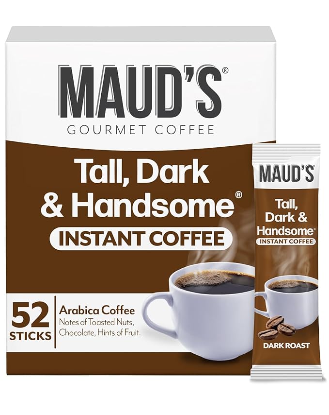 Maud's Dark Roast Instant Coffee, 52 ct, 100% Arabica Coffee, Instant Hot or Iced Coffee - Just add water