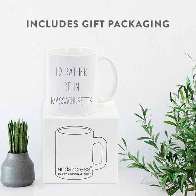 Andaz Press U.S. State 11oz. Coffee Mug Gift, I'd Rather Be in Massachusetts, 1-Pack, Long Distance College Going Away Study Abroad Birthday Christmas Gifts